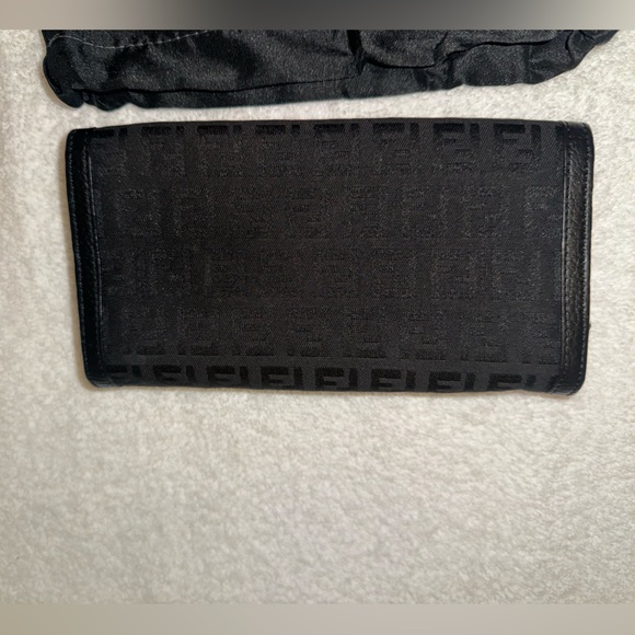 Fendi COA Black Zucchino cloth/leather bifold long wallet… - Picture 2 of 16